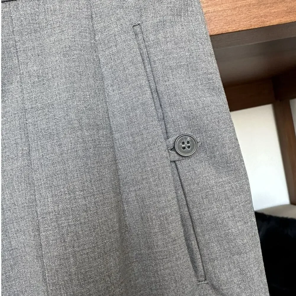 Jil Sander Grey Virgin Wool Tailored Trousers size US 4 Ankle Front Hem Slit